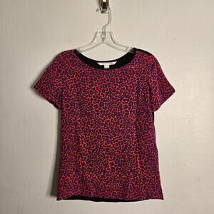 Elevated Edgy Silk Mixed Media Leopard Short Sleeve Top 0 Diane Von Furstenburg